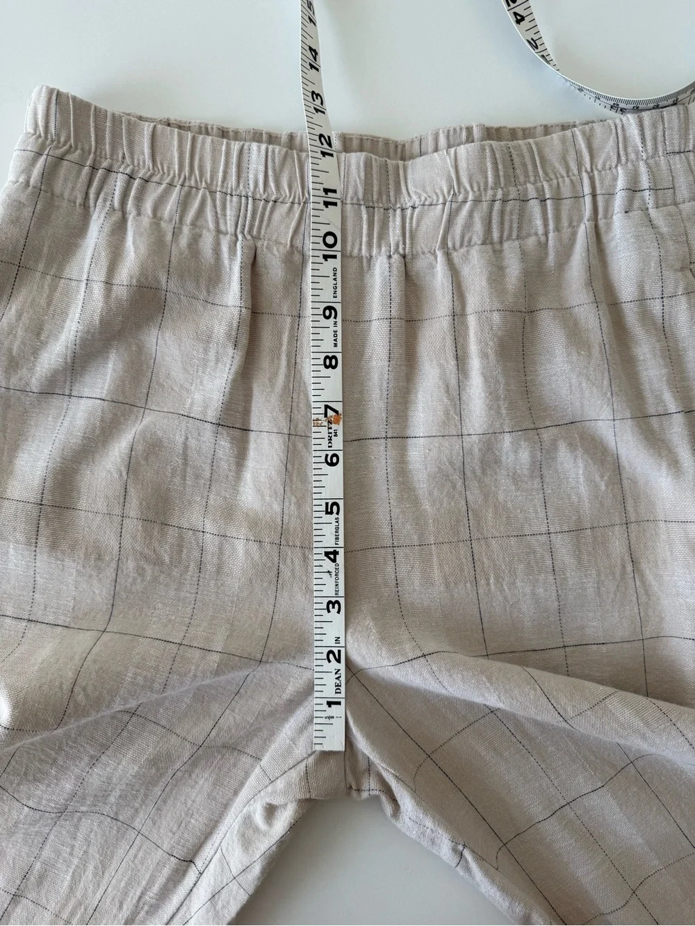 Zara Plaid Window Pain Cropped Cotton Linen Blend Pants-Cream Navy-Size Small